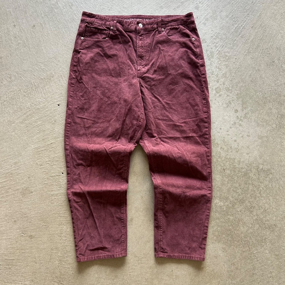American Eagle Corduroy Mom Jeans Womens 18 Regular Red Maroon Stretch Pants